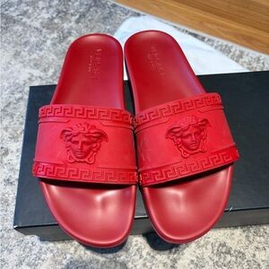 Versace Red Medusa Embossed Slide Sandals